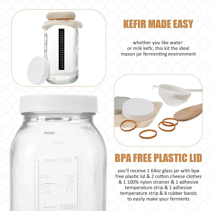 Honeydak 16 Pcs Complete Kefir Starter Kit Kombucha Fermenter Kit Gallon 64oz - Image 4