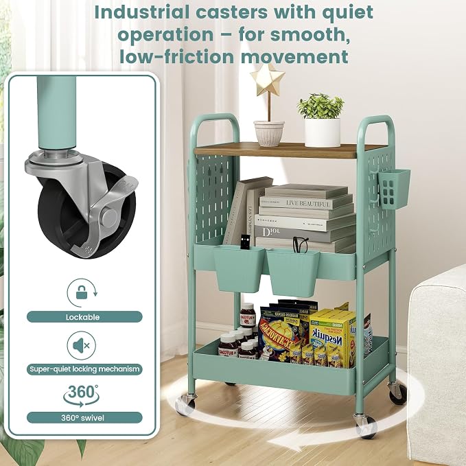 danpinera 3 Tier Rolling Cart, Metal Storage Cart - Image 4