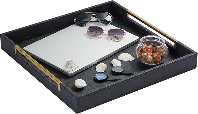 Extra Large Black Shagreen Leather Ottoman Tray - Image 6