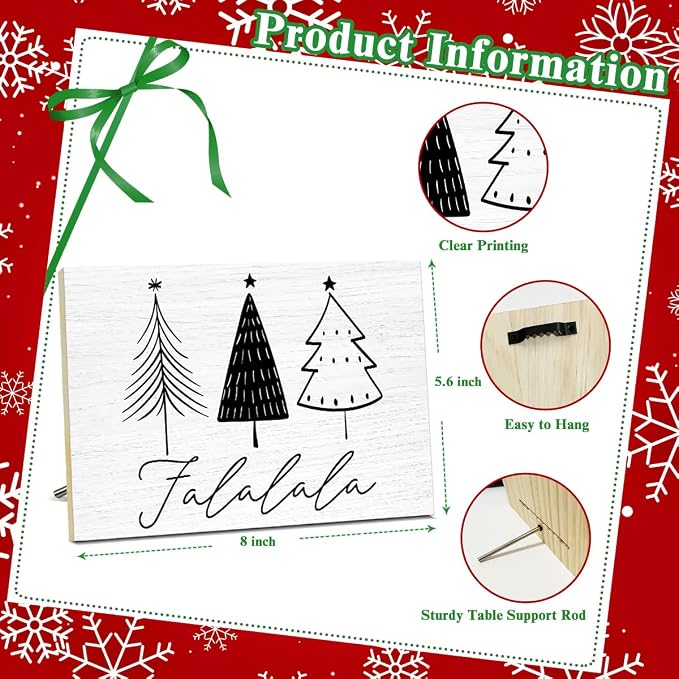 Falalala Merry Christmas Signs for Wall Decorations, Tree Wood Tabletop Decor - Image 2