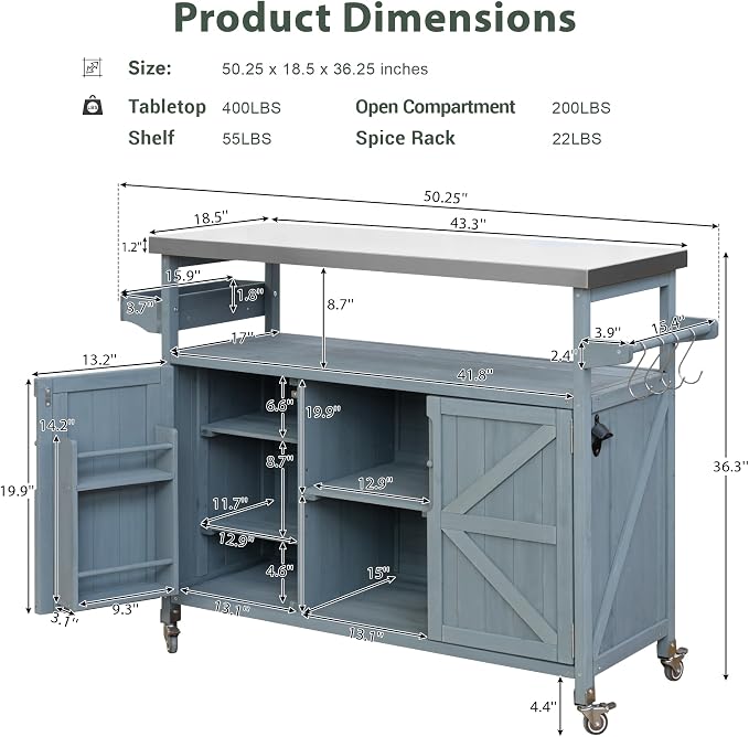 Merax Outdoor Kitchen Island, Stainless Steel Kitchen Island - Image 6