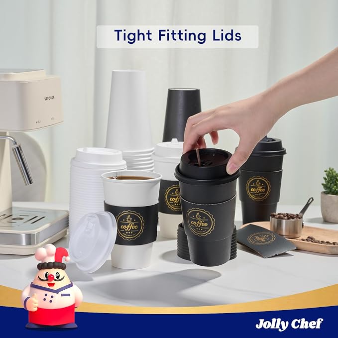 JOLLY CHEF 100 Pack 16 oz Disposable Paper Coffee Cups To Go Coffee Cups - Image 3