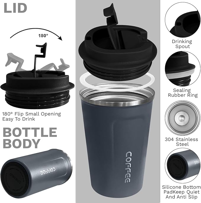 YINBAOGE Insulated Travel Coffee Mug, Spill & Leak Proof, Portable To Go - Image 2