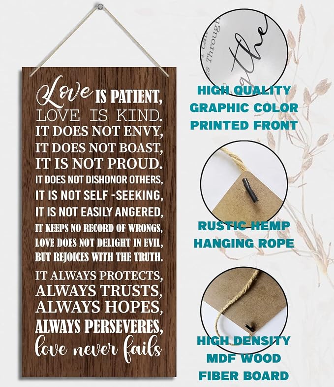 1 Corinthians 13:4-8-Love is Patient Love is kind Inspirational Quote Wood - Image 2