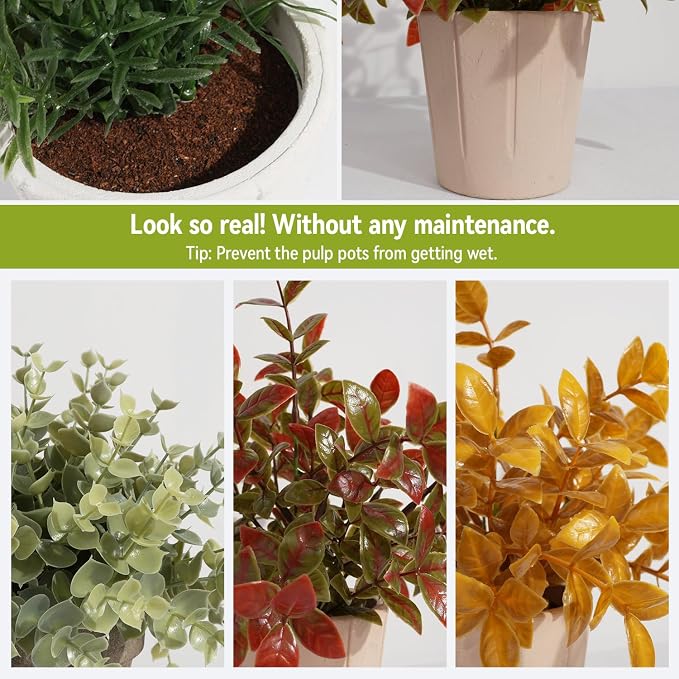 4 Pack Small Fake Plants in Pulp Pot - Image 4