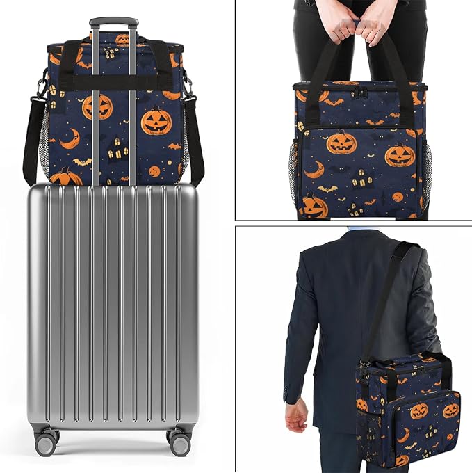 Halloween Pumpkin Bat Coffee Maker Carring Bag, Large Insulated Storage - Image 7