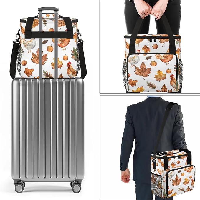 Fall Maple Leaf Rooster Coffee Maker Carring Bag, Large Insulated Storage - Image 7