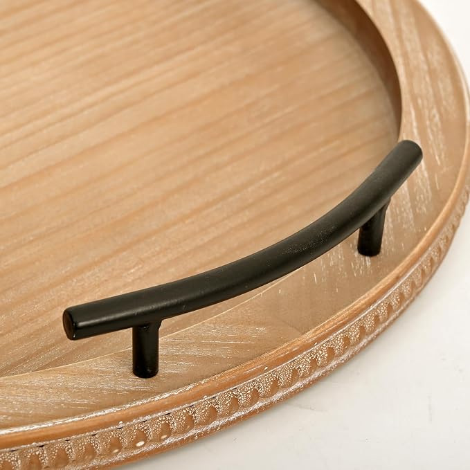 SwallowLiving 18Inch Brown Wooden Beaded Serving Tray - Image 5