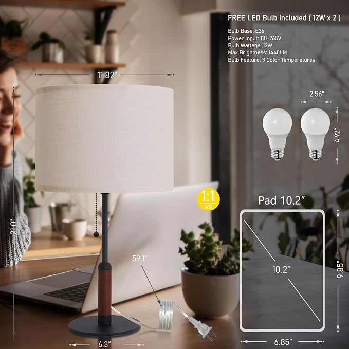 21" Set of 2 Modern Table Lamp Bedside Lamps - Image 2