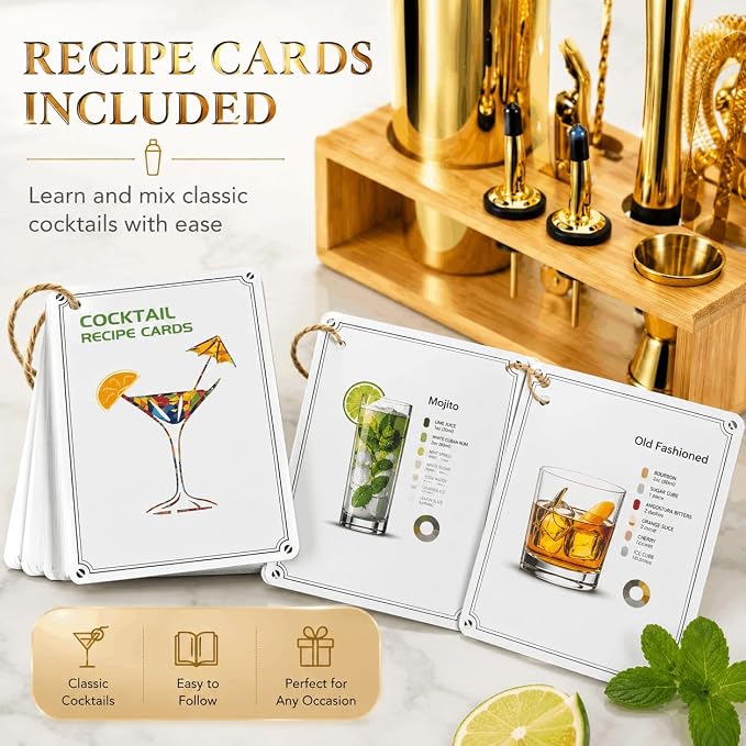 Gold Cocktail Shaker Set, Premium 18/8 Stainless Steel Mixology Bartender Kit - Image 6