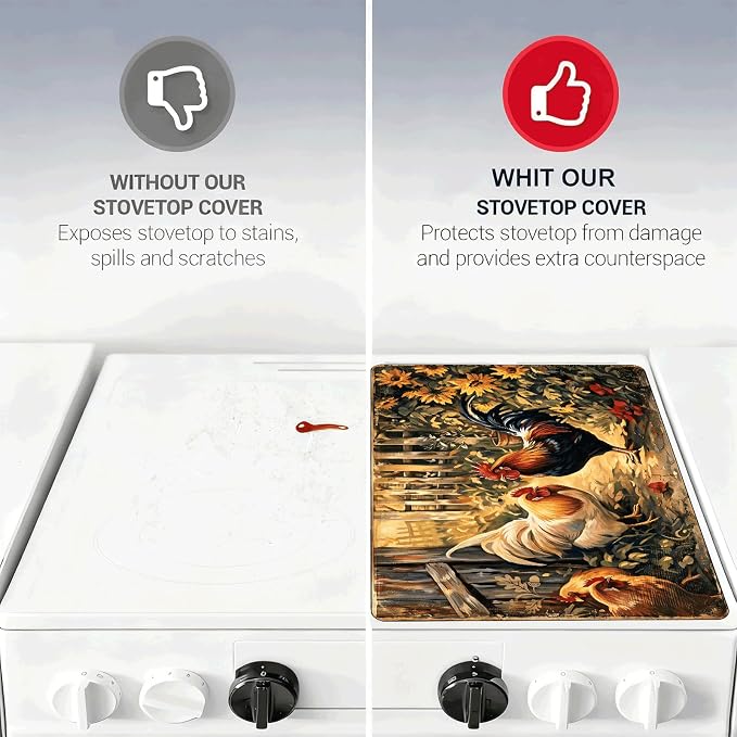 Farmhouse Rooster Stove Top Cover 28.3 x 20.5 Inches, Heat Resistant Glass - Image 7
