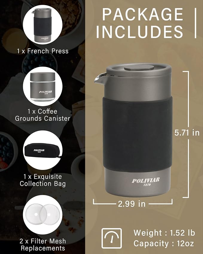 POLIVIAR French Press Coffee Maker, 12 oz Portable French Press - Image 5