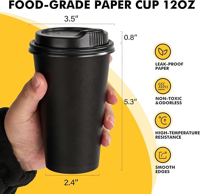 RACETOP 16 oz Paper Coffee Cups, 100 Pack Black Disposable Coffee Cups - Image 2