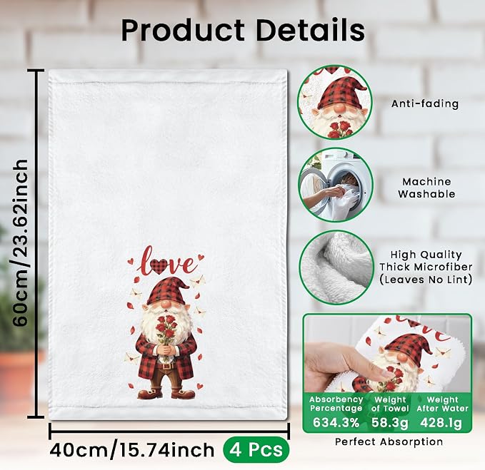 CUTHOLLOW Valentine's Day Decorative Kitchen Towels Set of 4, 15.74"x23.62" - Image 2