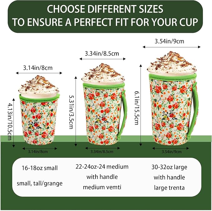 3Pk Reusable Coffee Sleeves, Fits 16-32oz Hot/Cold Drink | iced coffee sleeve - Image 3