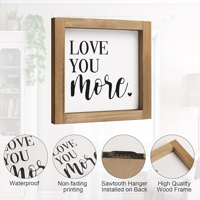 Love You More Sign, 6 Inch Wooden Romantic Valentines Day Gifts, Rustic Wall - Image 2