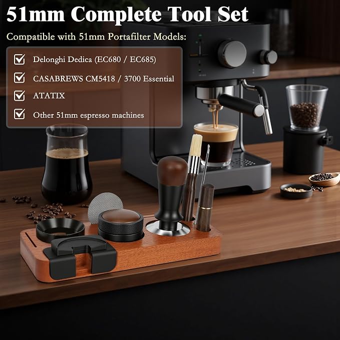 8 PCS Espresso Accessories Kit, 51mm Espresso Tamper Kit Coffee Tamper Set - Image 2