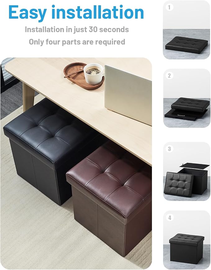 Bsketa Storage Ottoman Foot Rest Stool, Small Leather Storage Ottomans Bench - Image 5