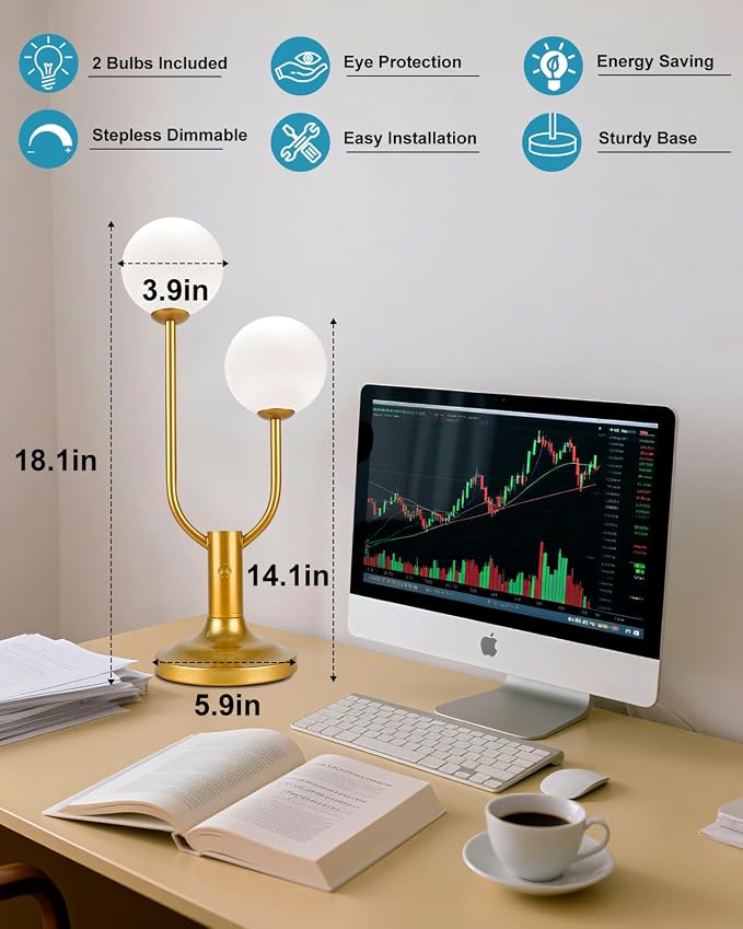 Lightdot Globe Table Lamp for Bedroom Mid Century Modern Gold Small Desk Lamp - Image 5