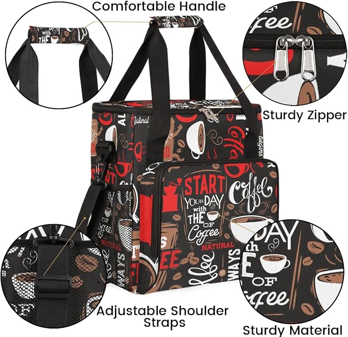 coffee beans cup red Coffee Maker Carring Bag Travel Carrying Storage Tote Bag - Image 6