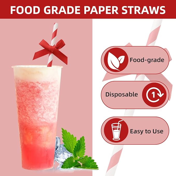 20pcs Red Bow Straw, 7.7inch Cake Pops Treat Sticks Biodegradable Cute Paper - Image 4