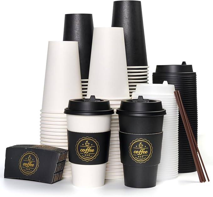 JOLLY CHEF 100 Pack 16 oz Disposable Paper Coffee Cups To Go Coffee Cups by JOLLYCHEF