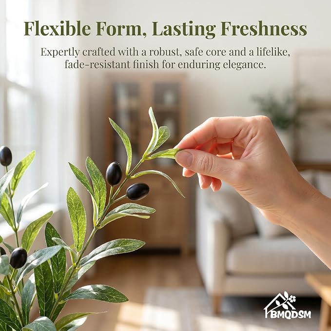 Artificial Olive Branches in Glass Vase - Image 4