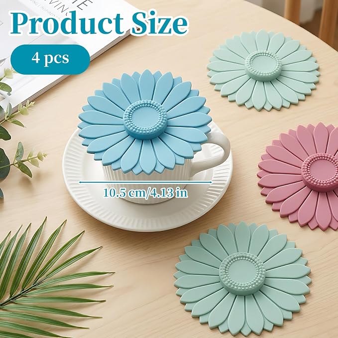 4 Pcs Sunflower Shape Silicone Cup Covers - Image 2