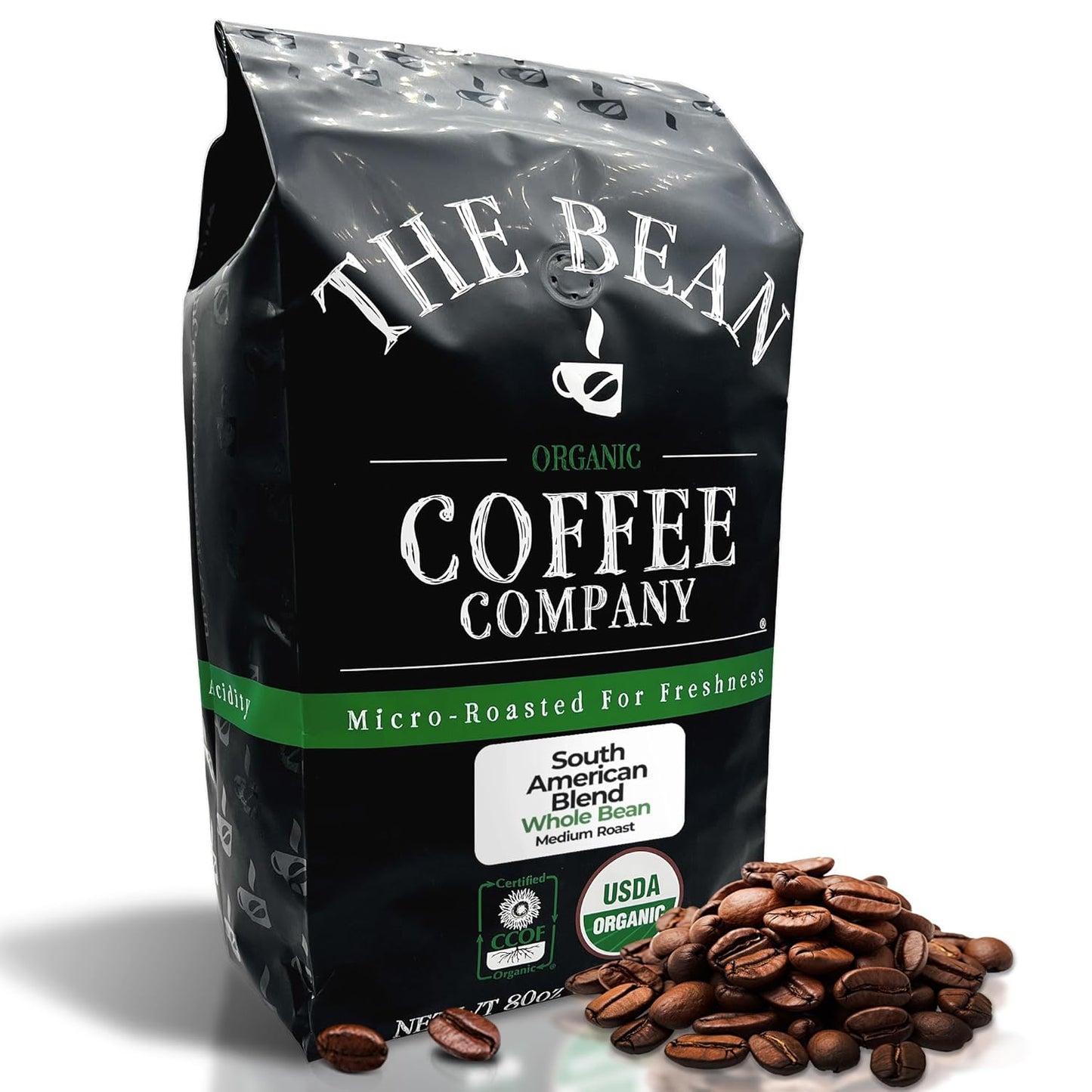 The Bean Organic Coffee Company South America, Medium Roast, Whole Bean Coffee, 5-Pound Bag