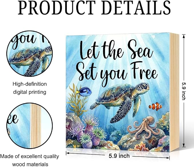 Let The Sea Set You Free Wood Block Plaque Box Sign - Image 2