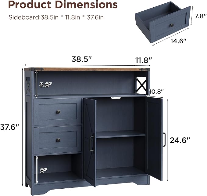 Vabches Farmhouse Buffet Sideboard Cabinet - Image 3