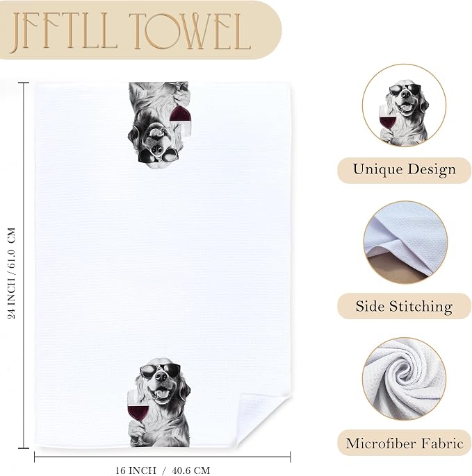 Funny Golden Retriever Kitchen Towels Set of 2, Funny Kitchen Decor, Wine - Image 7
