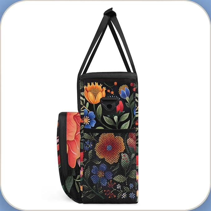 Boho Flower Coffee Maker Carring Bag, Large Insulated Storage Organizer Case - Image 4