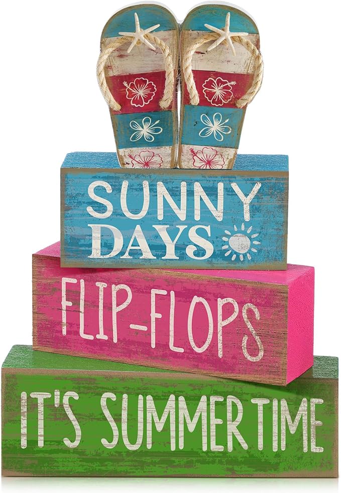 Lineshading 4 Pcs Summer Table Decorations Wooden Flip-flop Stacked Block Decor by Lineshading