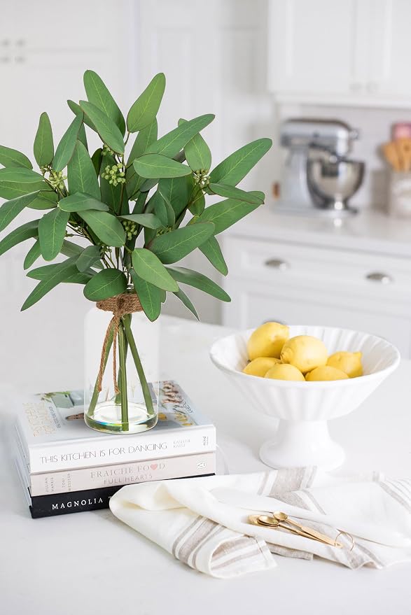 Briful Artificial Eucalyptus Stems in Clear Glass Vase - Image 4
