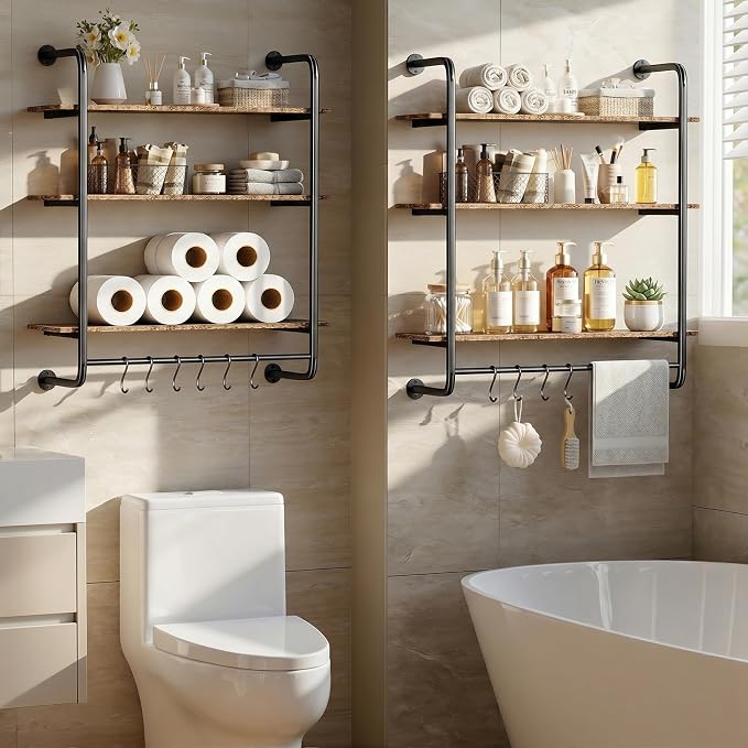 3 Tier Industrial Pipe Floating Shelf, 31.5" Kitchen Wall Shelves - Image 7