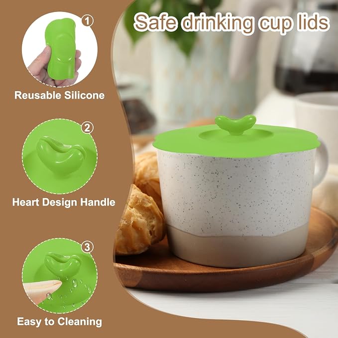 uxcell 3Pcs Silicone Cup Covers, 4.72" Heart Universal Cup Lids Reusable - Image 3