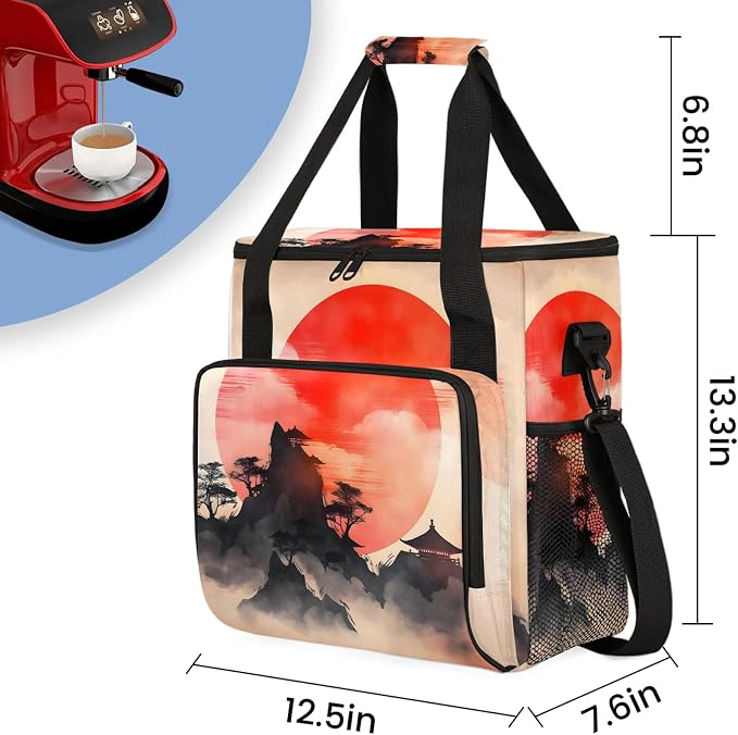 Japanese Chinese Oriental Art Coffee Maker Carring Bag, Large Insulated Storage - Image 2