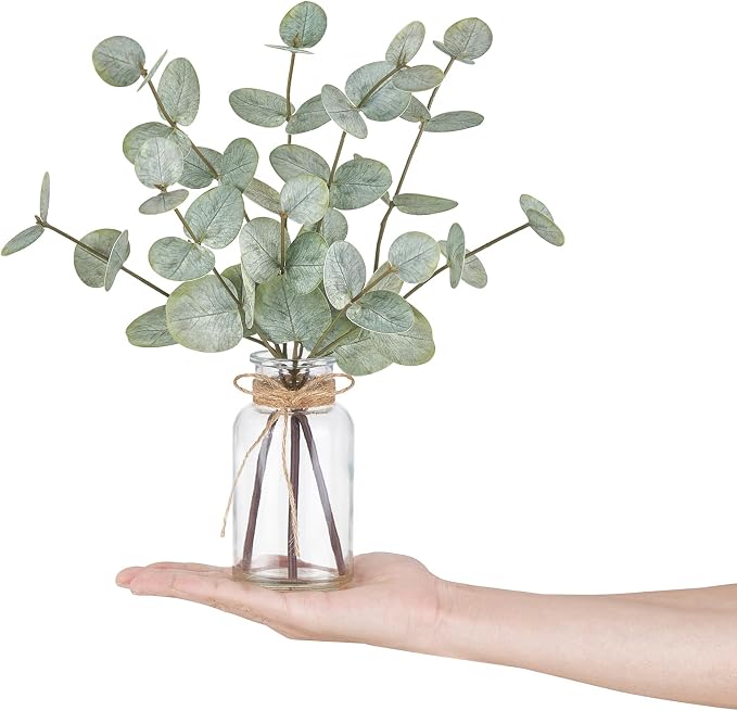 Mkono Artificial Eucalyptus Stems in Glass Vase, Fake Plants - Image 6