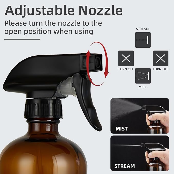 Amber Glass Spray Bottles 16 oz, 2 Pack | Refillable Empty Spray Bottles - Image 3