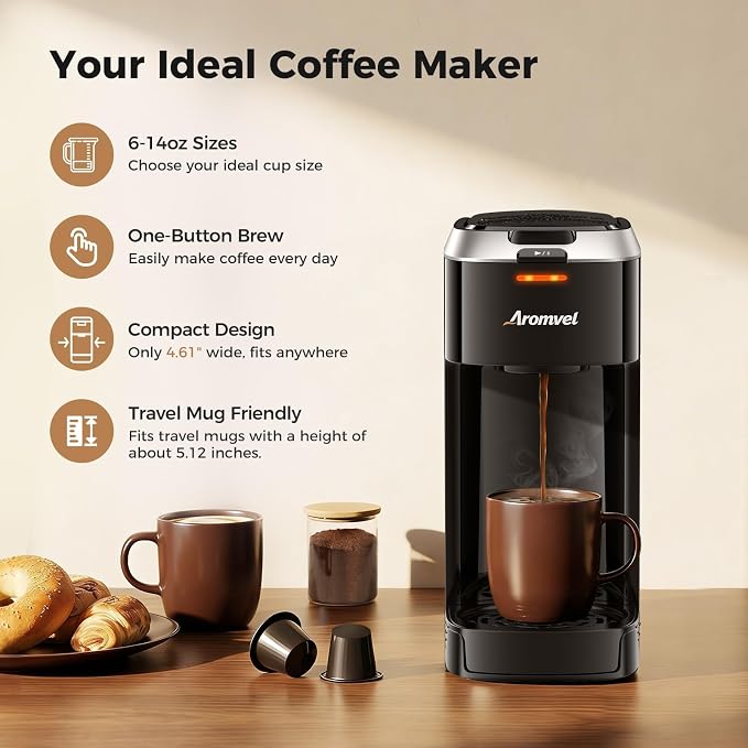 Single Serve Coffee Maker for K Cup Pods, One Button Coffee Maker, 6-14oz Brew - Image 2