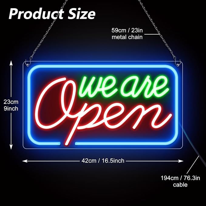Neon We Are Open Signs for Business, 16.5''x 9'' Open Sign LED, Super Bright & - Image 6