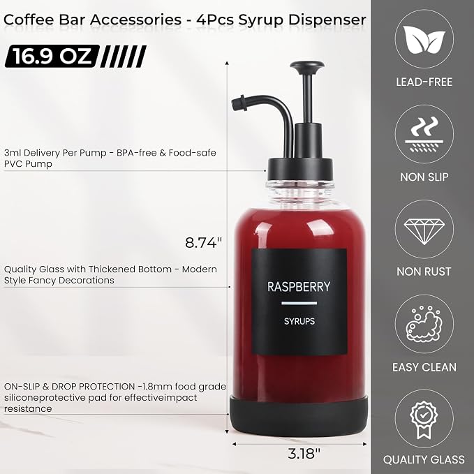 Coffee Syrup Dispenser for Coffee Bar, 16.9 oz 500ml Syrup Pump Dispenser - Image 3