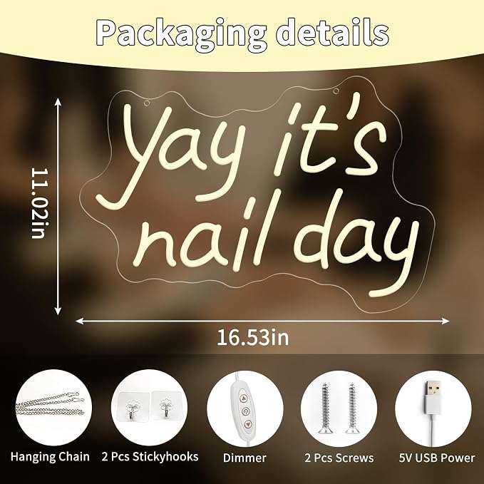 Yay It's Nail Day Neon Sign for Wall Decor, LED Dimmable Lights Nail Room Decor - Image 3