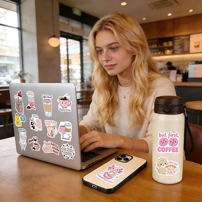 100 Pieces Funny Coffee Stickers -Vinyl Coffee Bottle Sticker - Image 5