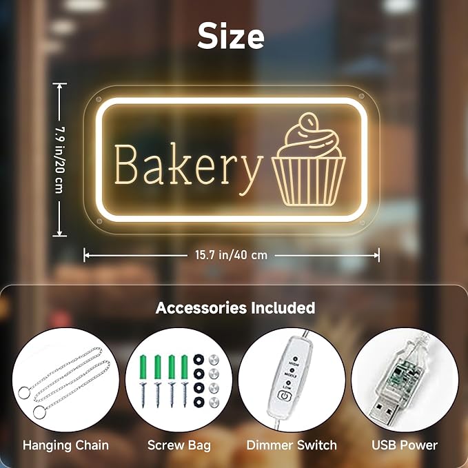 Bakery Neon Sign for Wall Decor Dimmable LED Neon Light Bakery Light Up Signs - Image 4