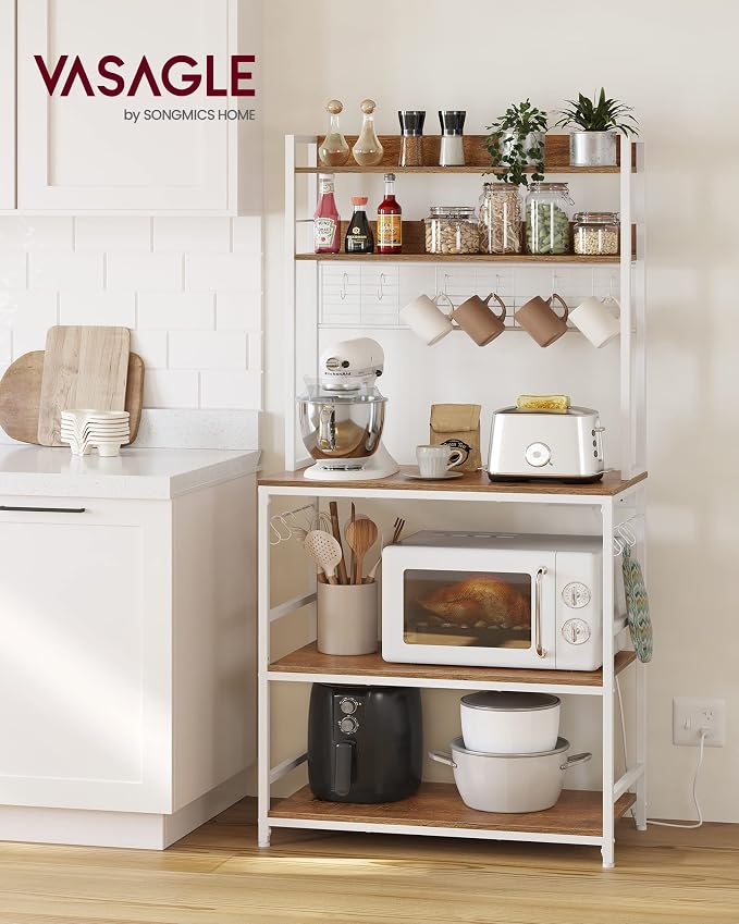 VASAGLE Bakers Rack with Power Outlet, Microwave Stand, Kitchen Tall Utility - Image 8