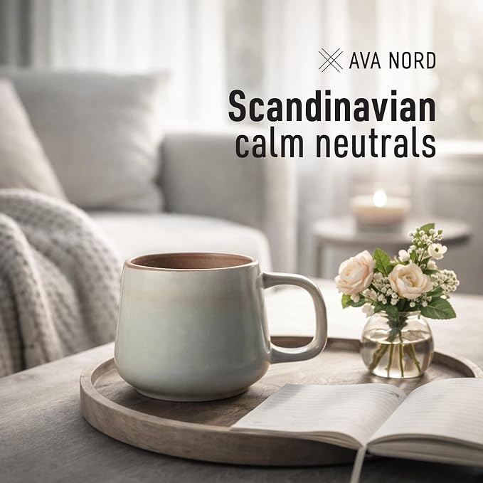 Ava Nord Small Ceramic Coffee Mugs Set of 4 | 8 oz Stoneware Coffee Cups | - Image 8