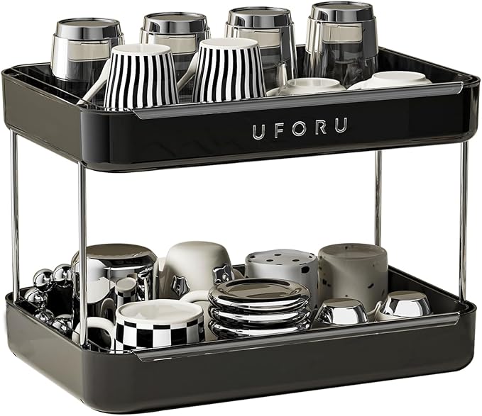 UFORU Countertop Coffee Station Organizer, 2 Tier Wine Glass Holder, Mug by UFORU