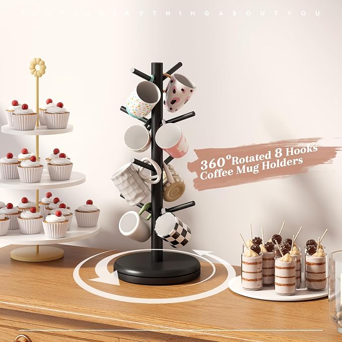 STDDRE Mug Holder Tree 360° Rotated Mug Tree Coffee Cup Holder Bamboo Rack - Image 6